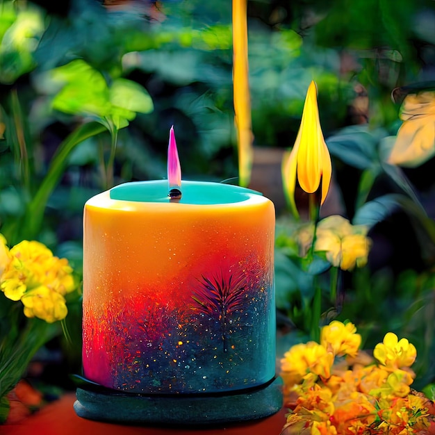 magic candle in a bright colors in garden