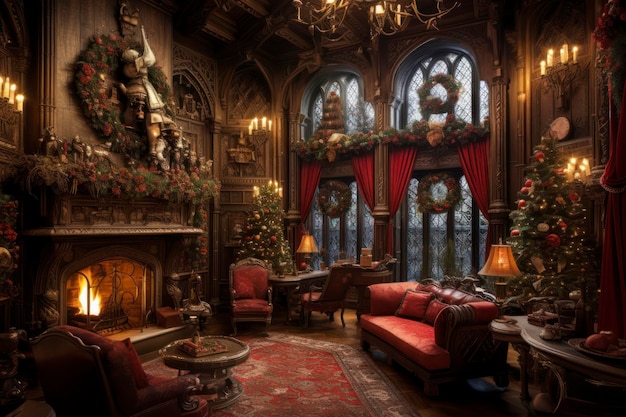 Photo magic castle room decorated for christmas magic fantasy style