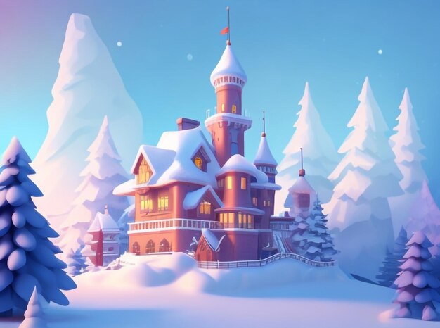 Photo magic castle in a winter wonderland fantasy snowscape