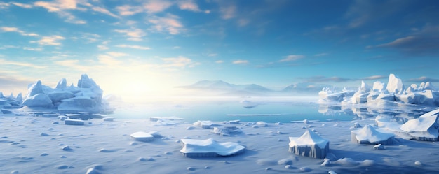 Magic Christmas frozen ocean with snow scene