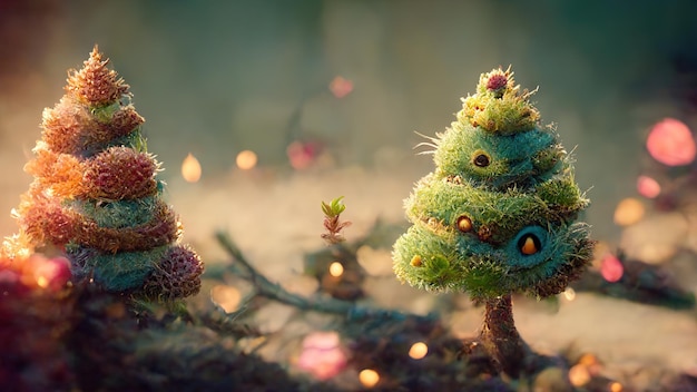 Magic Christmas trees Ai render