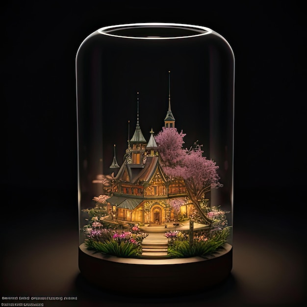 Magic crystal ball with fairy tale castle 3d render illustration