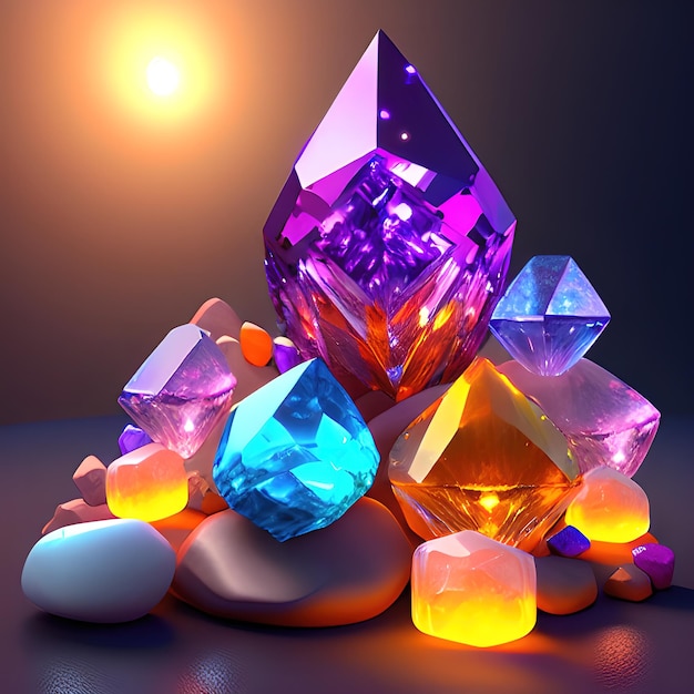 Magic crystal light and gem stones