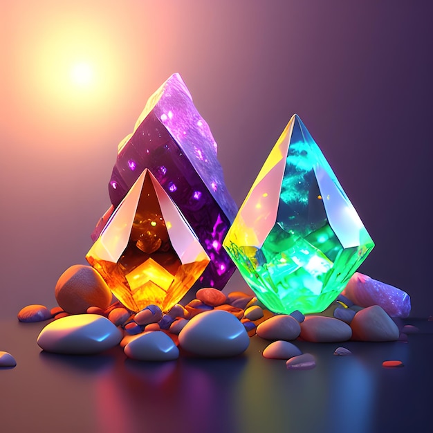 Magic crystal light and gem stones