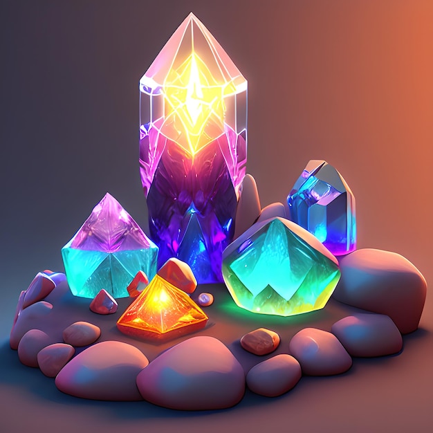 Magic crystal light and gem stones