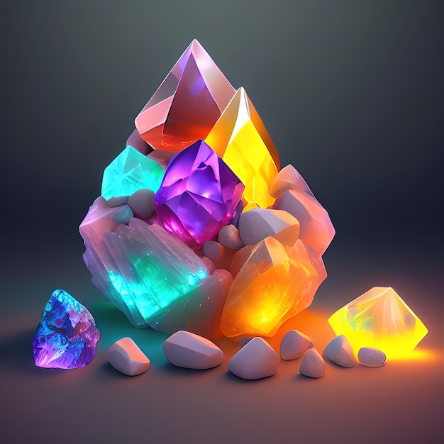 Magic crystal light and gem stones