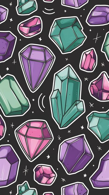 Photo magic crystal and stones gems cartoon style trendy modern vector illustration hand drawn