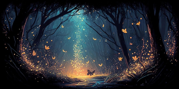 Magic enchanted forest illustration Generative Ai