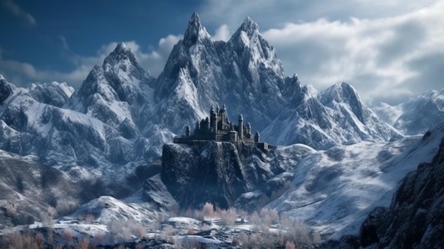 Magic Ice Castle with snow Generative AI