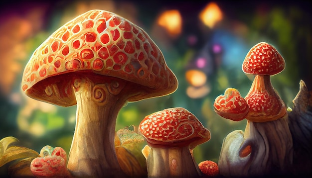 Magic landscape with fairy tale mushrooms