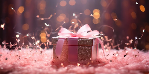 Magic light shines from open pink gift box AI Generative