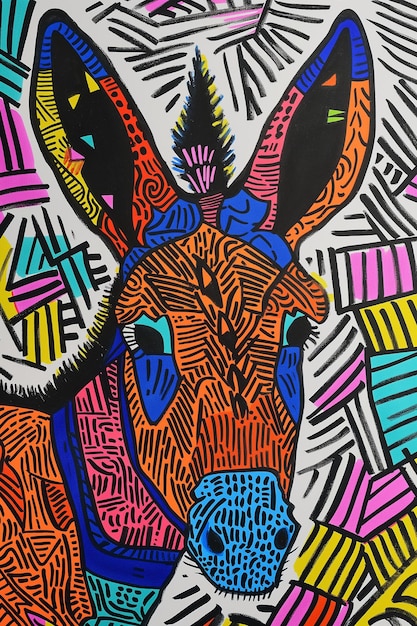 magic marker drawing of a donkey in the style of keith haring