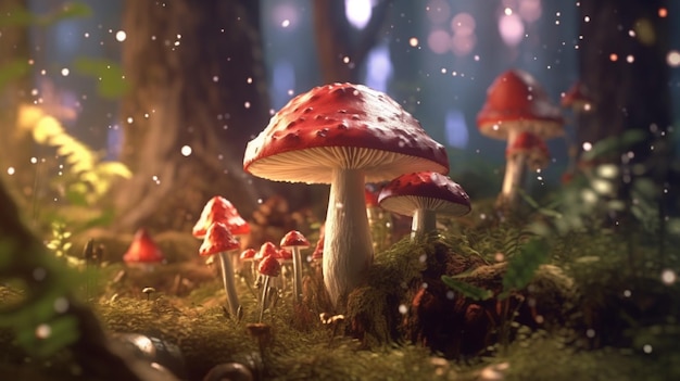 Magic mushroom in the forest Generative AI 8k UHD Generative Ai