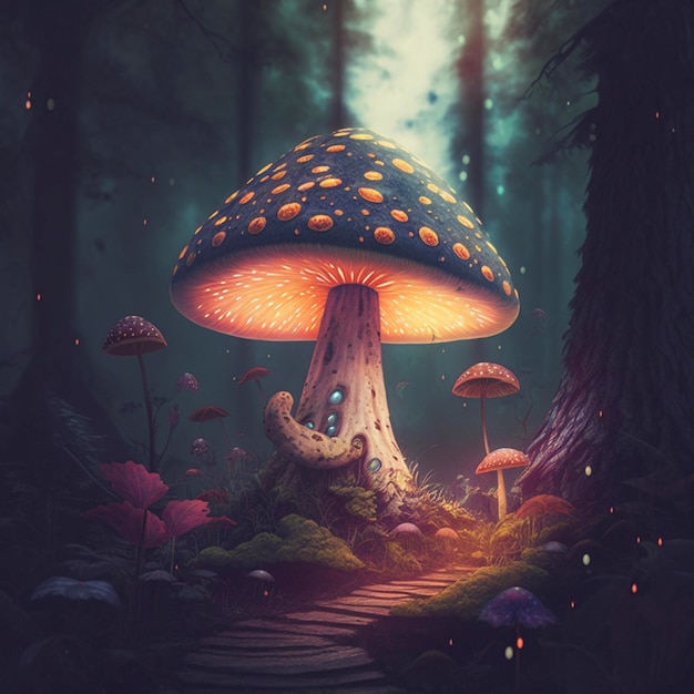 Magic mushroom in the forest