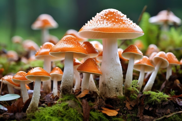 Magic mushrooms in the forest A fabulous country with fly agarics