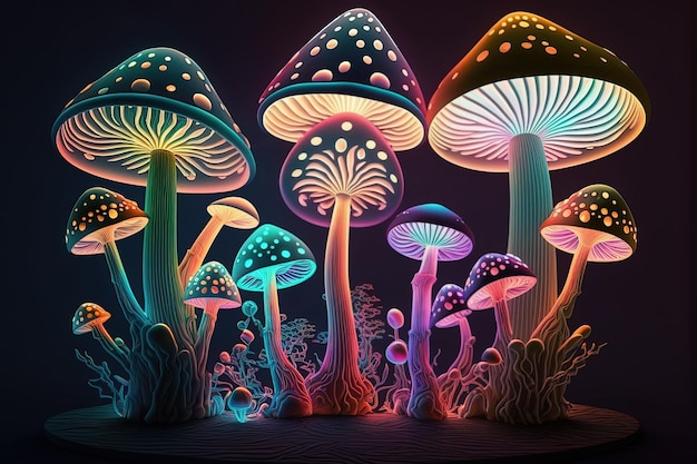 Magic mushrooms in forest