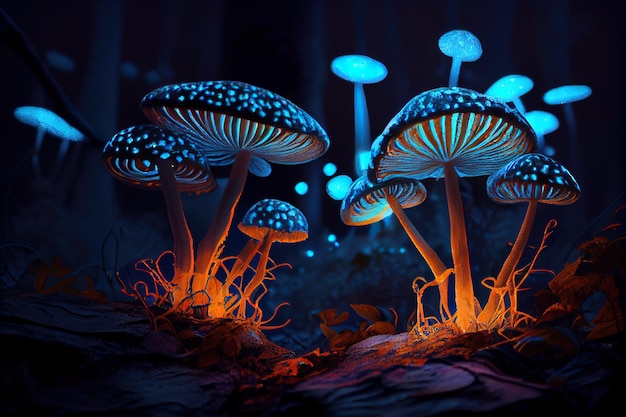 Magic mushrooms in forest