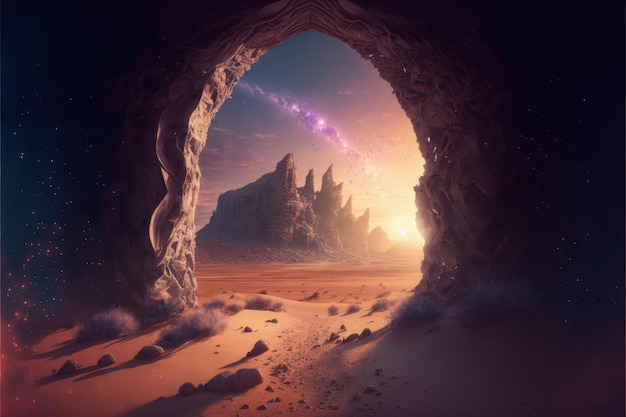 Magic portal in the desert portal to fantasy dimension AI