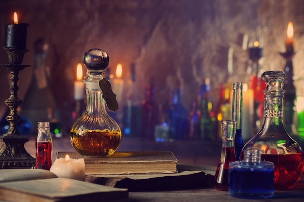 Magic potion, ancient books and candles