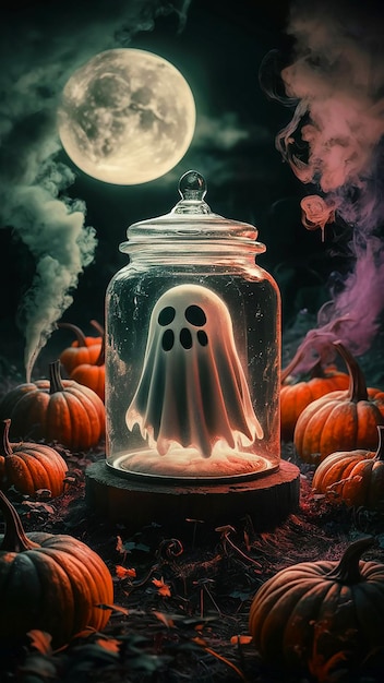 Magic realism concept art nightmare creepy little ghost in a glass jar