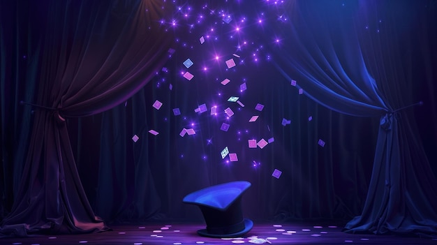 Photo magic show stage with glitter and playing cards