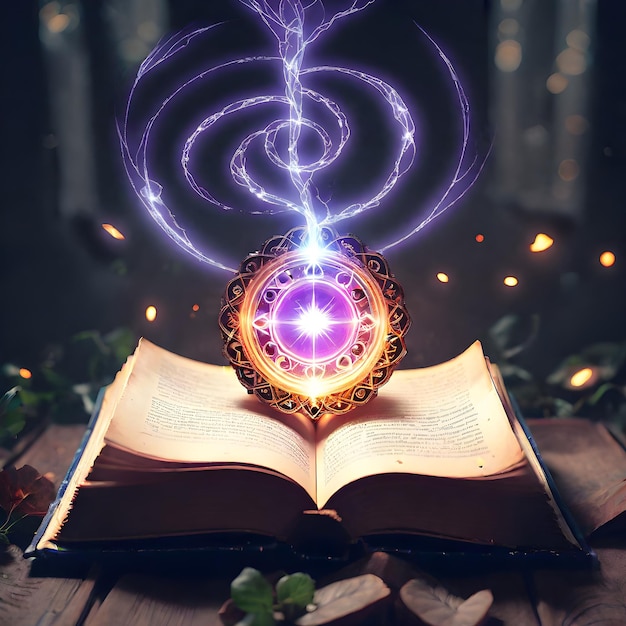 Magic spell book with divine energy