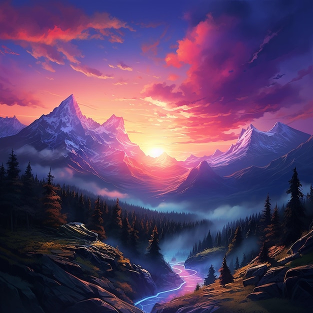 Magic Sunset in the Mountains