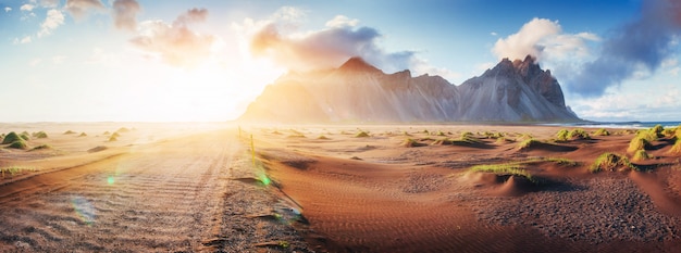 Magic sunset on a sandy beach. Beauty world. Turkey