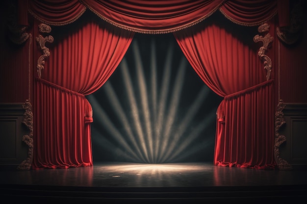 Magic theater stage red curtains Show Spotlight Illustration AI Generative