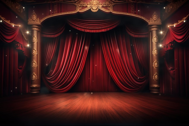 Magic theater stage red curtains Show Spotlight