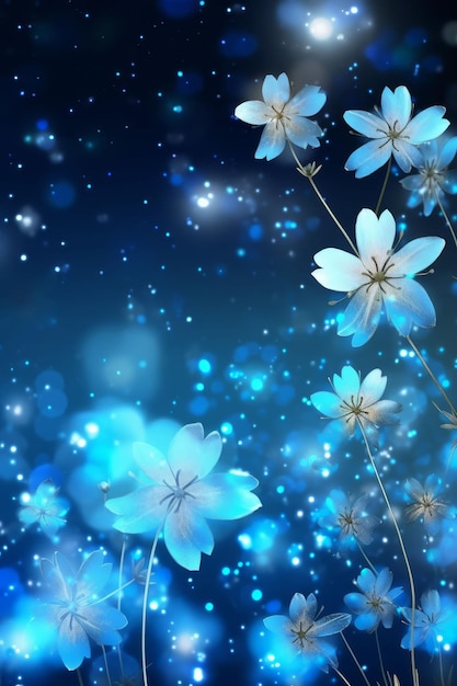 Magic white flower on blue spectrum in the dark like a dream Created with Generative AI technology