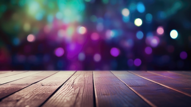 Magic wooden table with colorful background