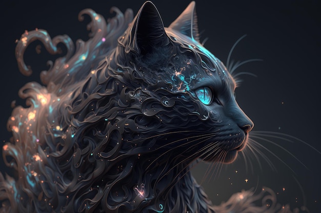 Magical black cat with galaxies spirals space nebulae stars smoke graphic