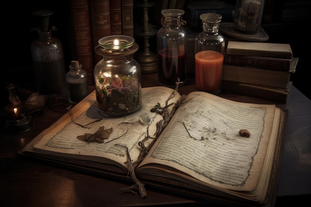 Magical book containing a collection of spells and potions with recipes for each