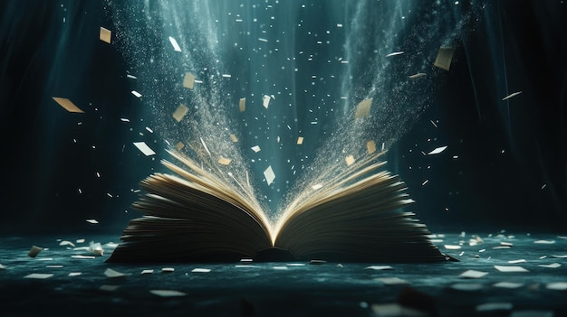 Photo magical book with glowing pages