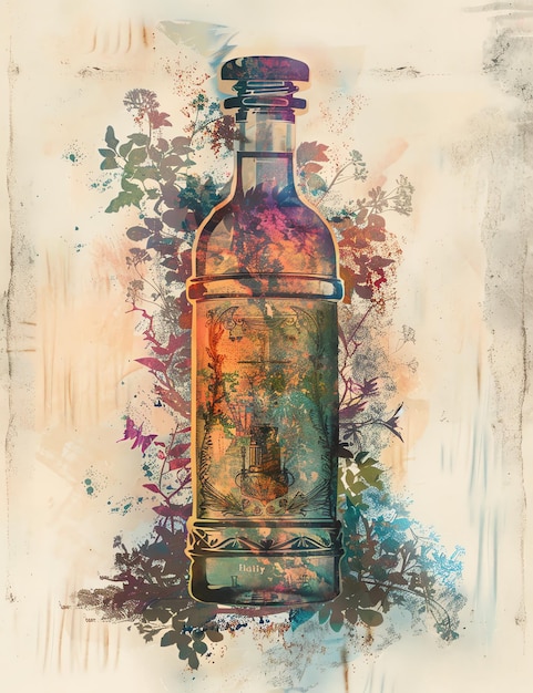 magical bottle with double exposure medival page Junk Journal