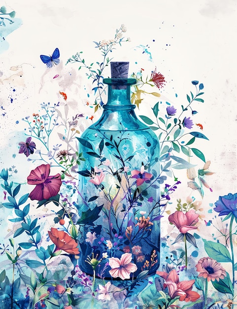 magical bottle with double exposure medival page Junk Journal