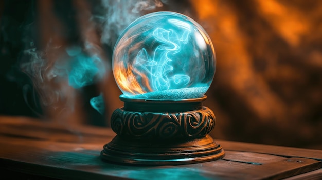 Photo magical crystal ball glowing with swirling mist used for scrying and divination by those who seek to uncover hidden truths and foresight