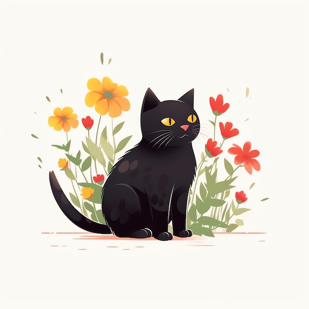 Magical cute little kitty surrounded by Flowers