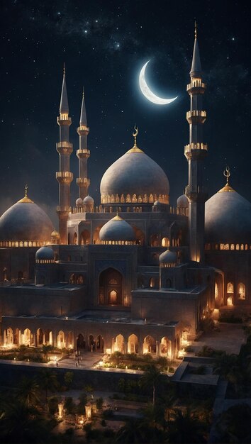 Magical of Eid mubarak vibes with stylistic renderings mosque etc