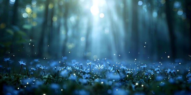 Photo magical enchanted forest clearing fireflies creatures and nature39s symphony concept enchanted forest fireflies magical creatures nature symphony