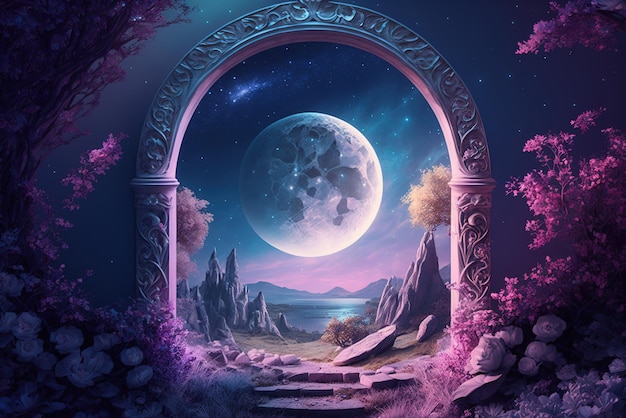 Magical enchanted landscape with a portal to another world