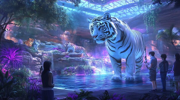 Photo a magical encounter with a white tiger in a dreamlike forest