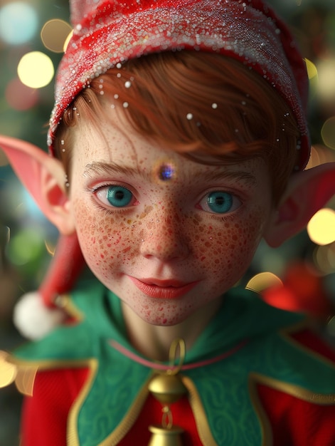 Photo magical fairy with red hat and freckles