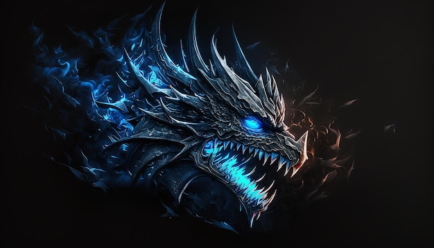 Magical fairytale blue dragon image Ai generated art