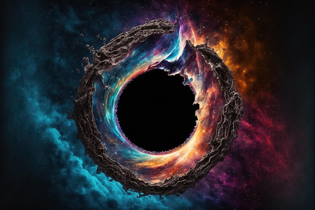 magical fantasy black hole portal in the space with colorful nebula