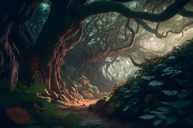 Magical fantasy fairy tale scenery, night in a forest