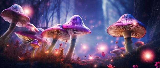 magical fantasy mushrooms in enchanted fairy tale