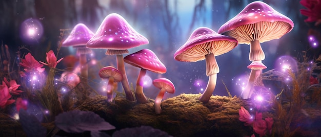 magical fantasy mushrooms in enchanted fairy tale