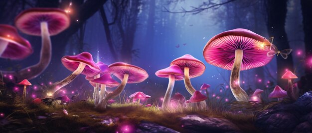 magical fantasy mushrooms in enchanted fairy tale